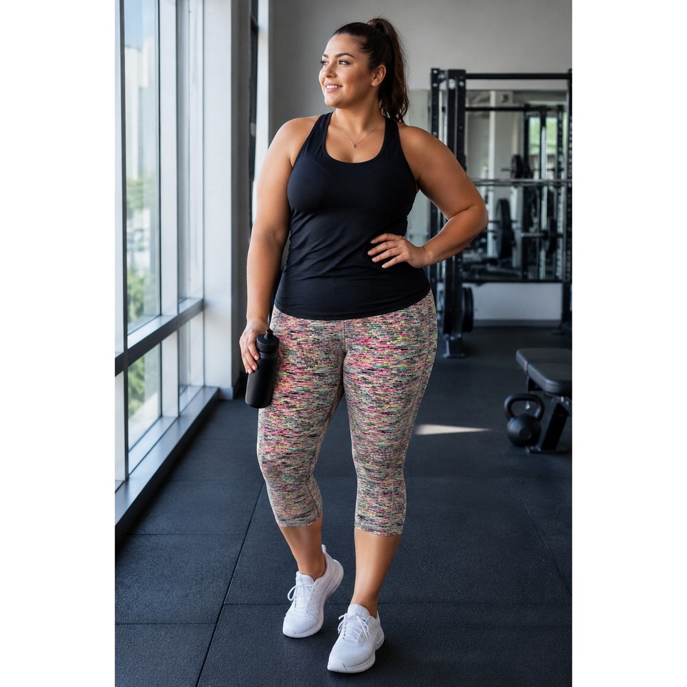 Love Nation Space Dye Neon Capri Leggings Multicolor Activewear 1XL